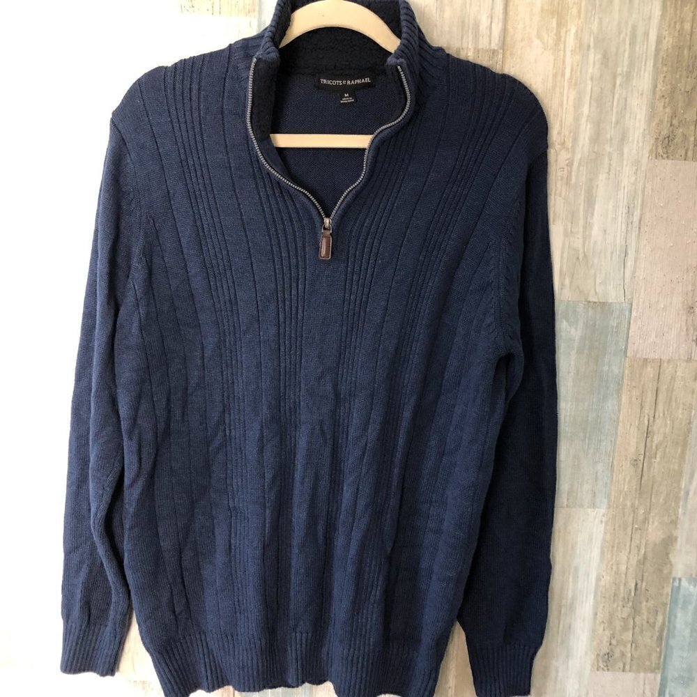 TRICOTS ST. RAPHAEL Navy Blue Half Zip Sherpa Collar Sweater Men's size M